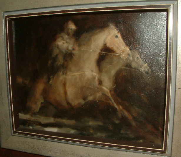 signed horse racing oil painting by Harrie Koster